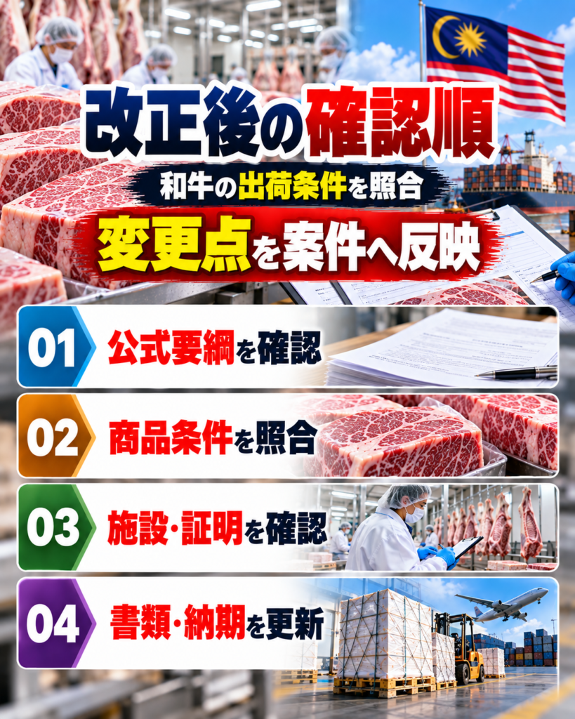 マレーシア向け牛肉輸出の手続変更を案件へ反映する確認順