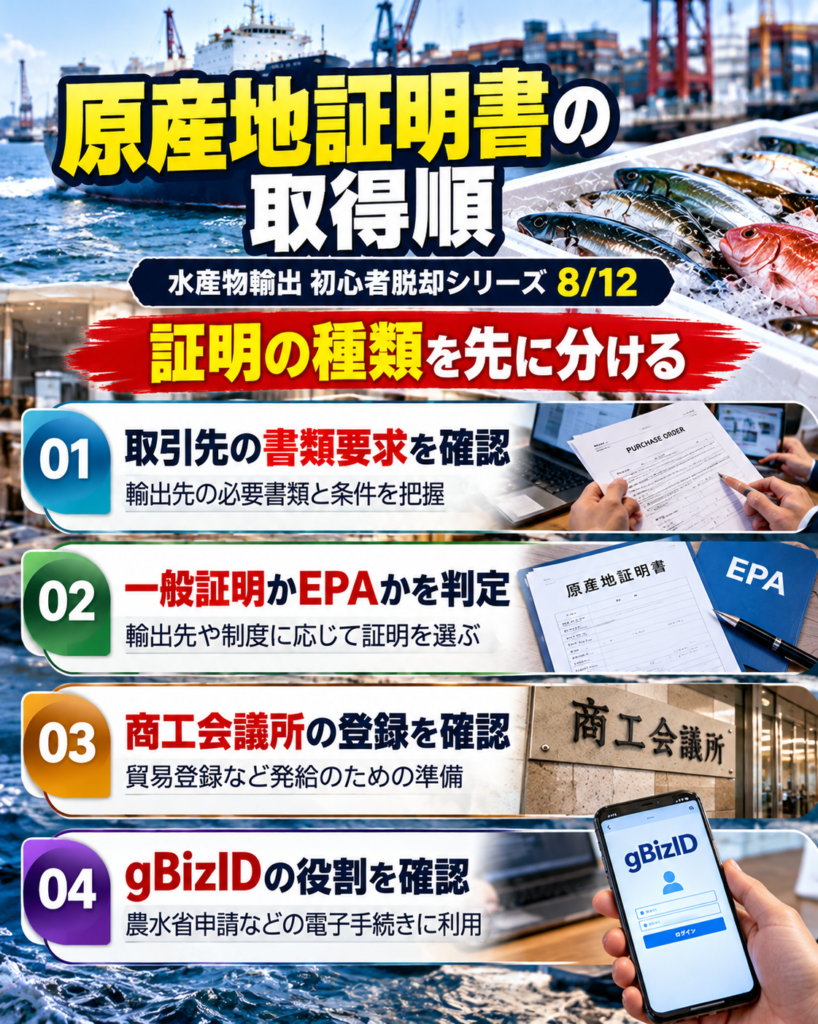 水産物輸出 初心者脱却シリーズ8/12|原産地証明書の取得方法とgBizIDの基本